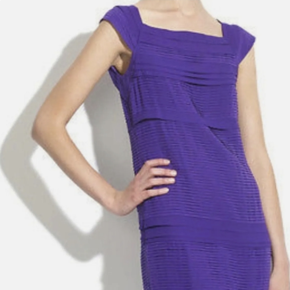 Diane Von Furstenberg Purple Pleated Silk Square Neck Merle Dress, Sz 6